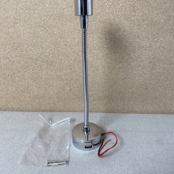 Schwanenhalslampe / Leselampe LED mit USB-Anschluss 18cm Chrome 12 V