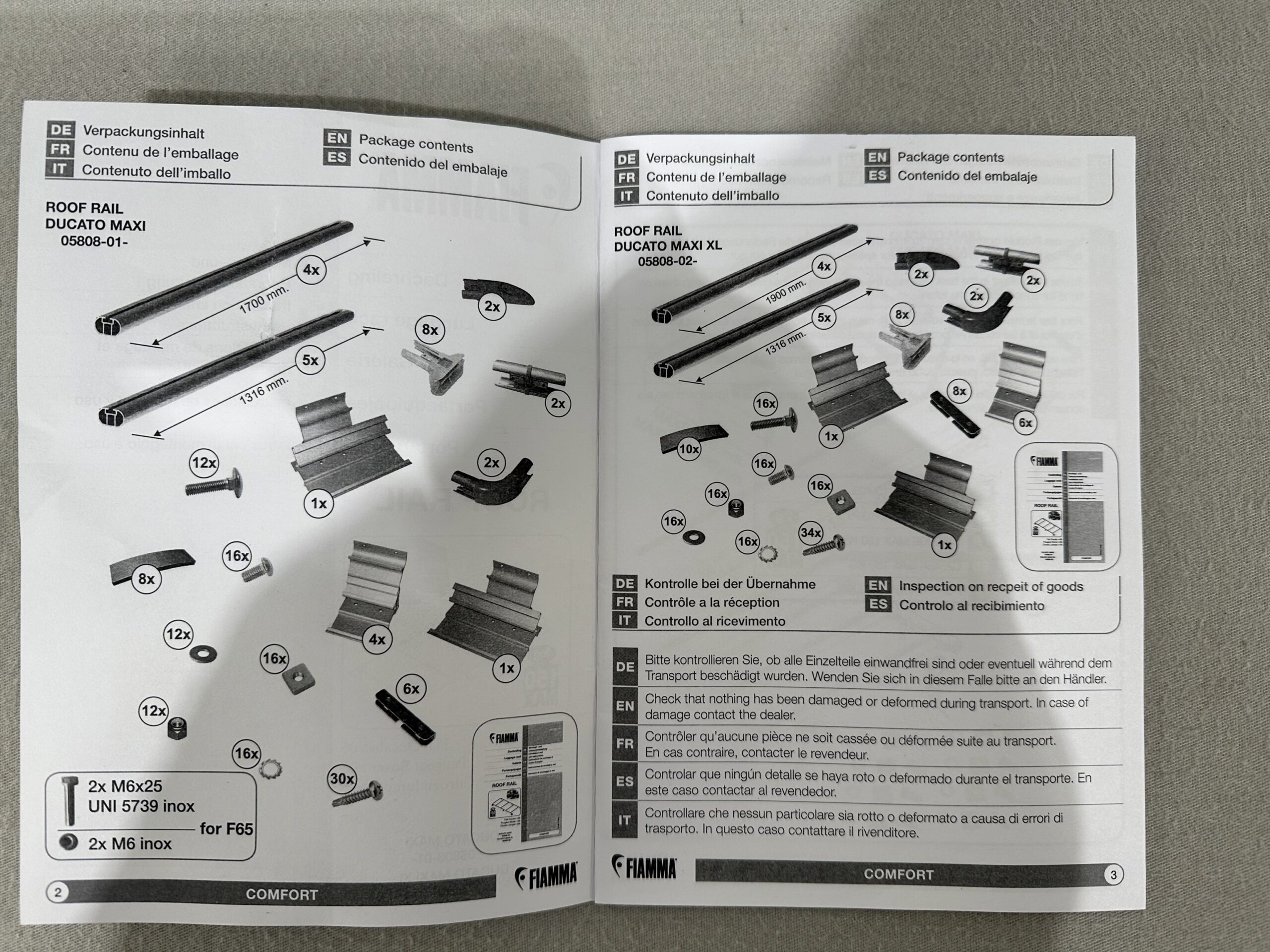 Fiamma Roof Rail Dachreling, Fiat Ducato, Art.Nr: 05808-01