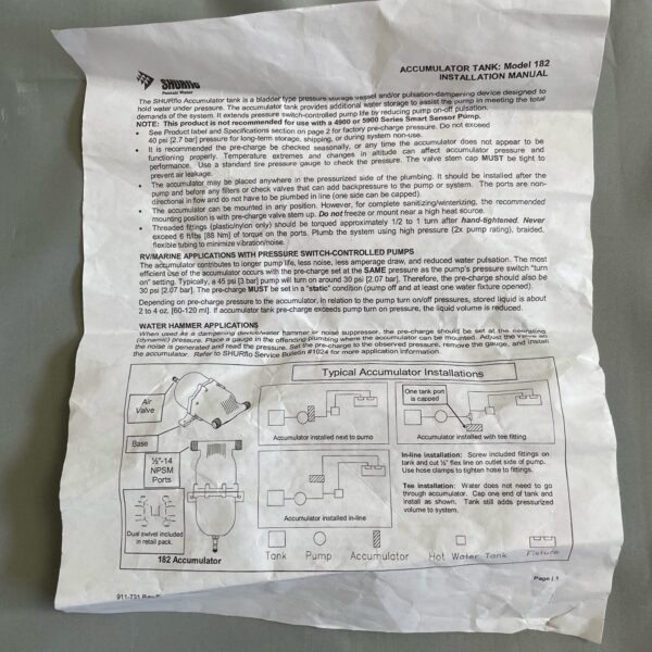 Ausgleichsgefäss Shurflo Accumulator