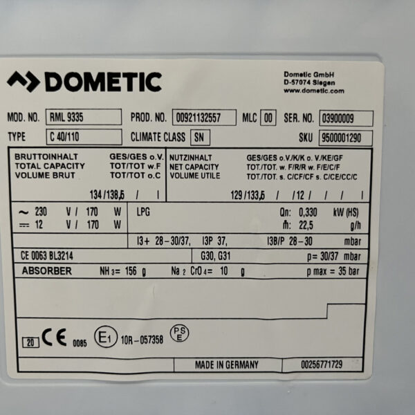 Dometic Kühlschrank Refrigeration 9 Series RML9335