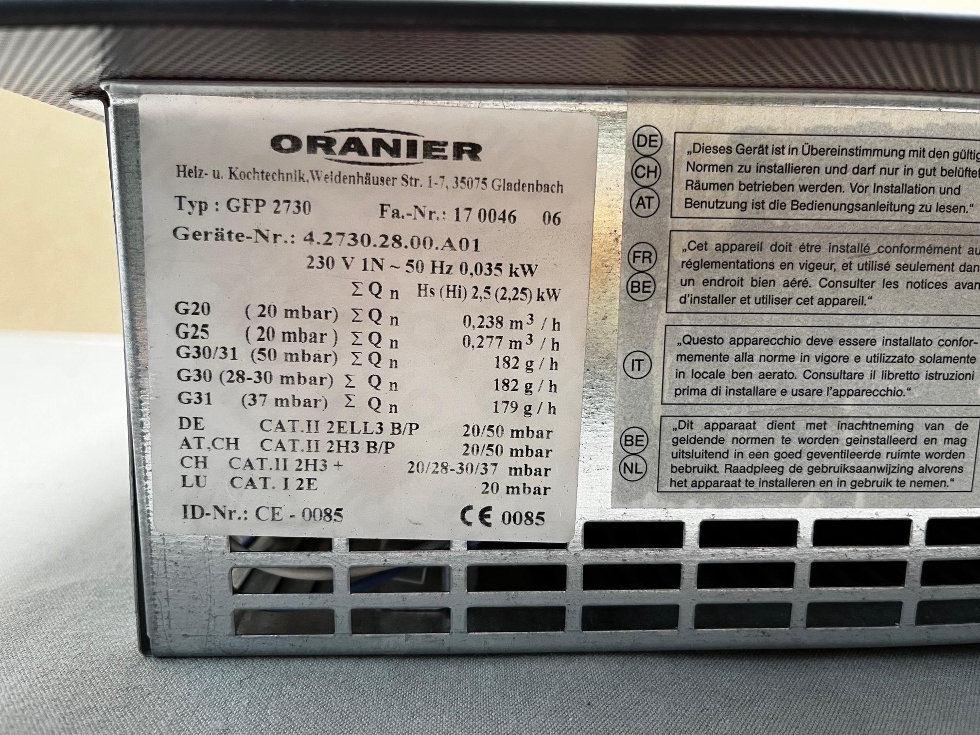 Oranier GFP 2730 Autark Gas Einbauceranfeld