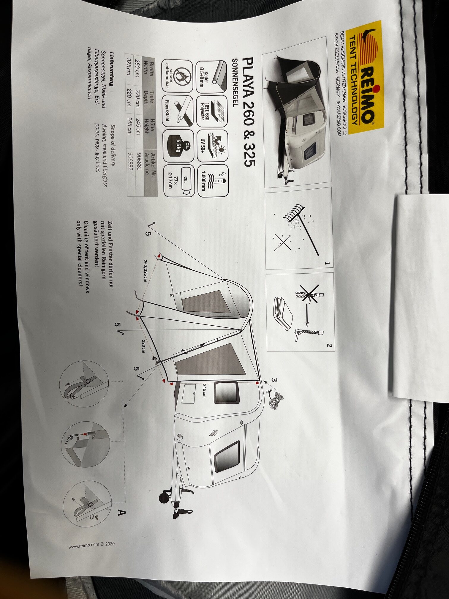Reimo Playa 260 & 325 Sonnensegel 906881 Caravan