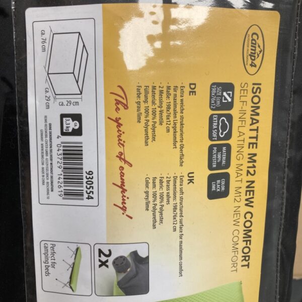 Camp4 Isomatte M12 New Comfort 198x76x12cm Art.-Nr.:930554 schwarz/lime