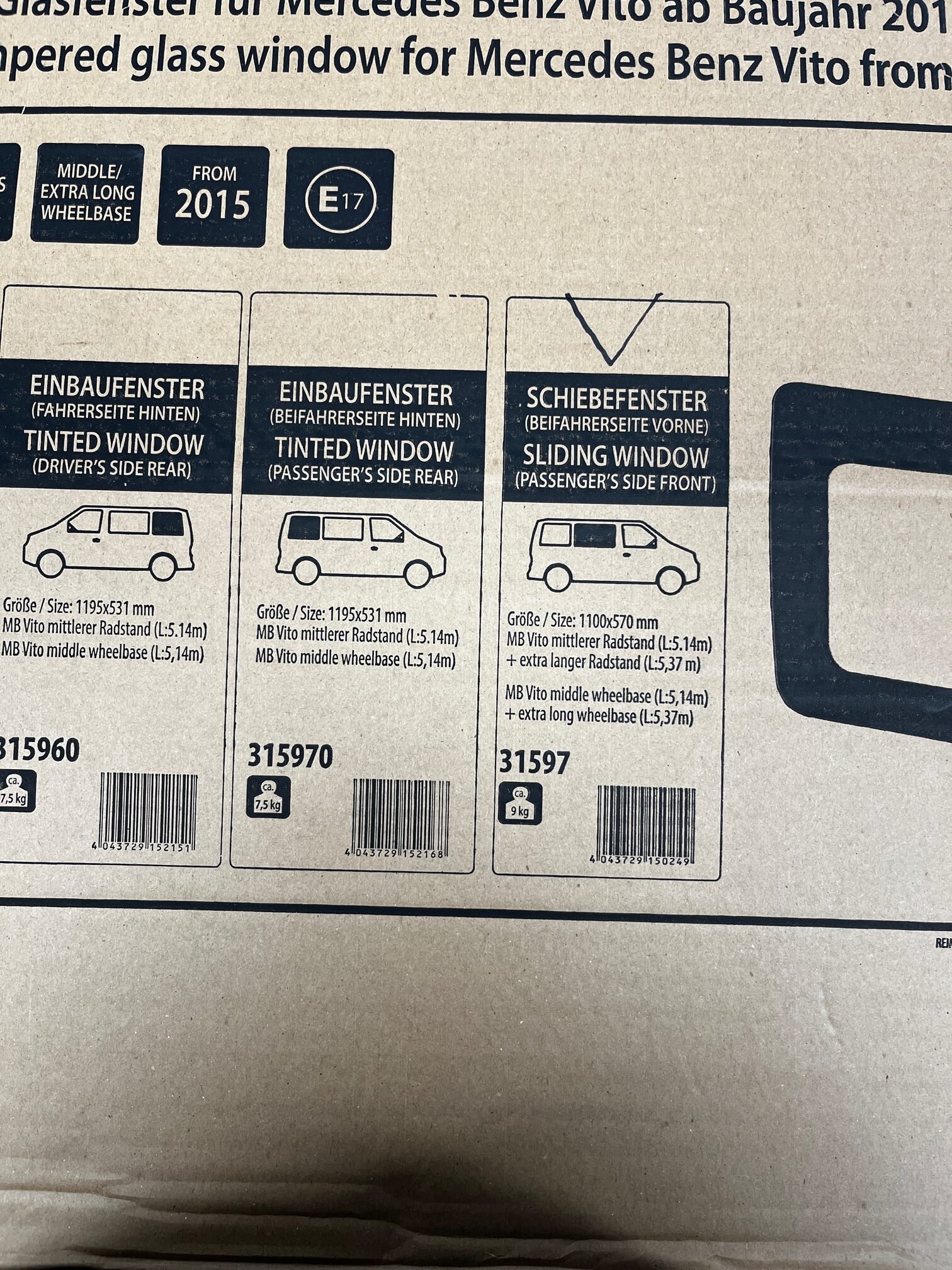 Carbest getöntes Schiebefenster Mercedes Benz Vito ab Bj. 2015 Beifahrerseite vorne 1100x570