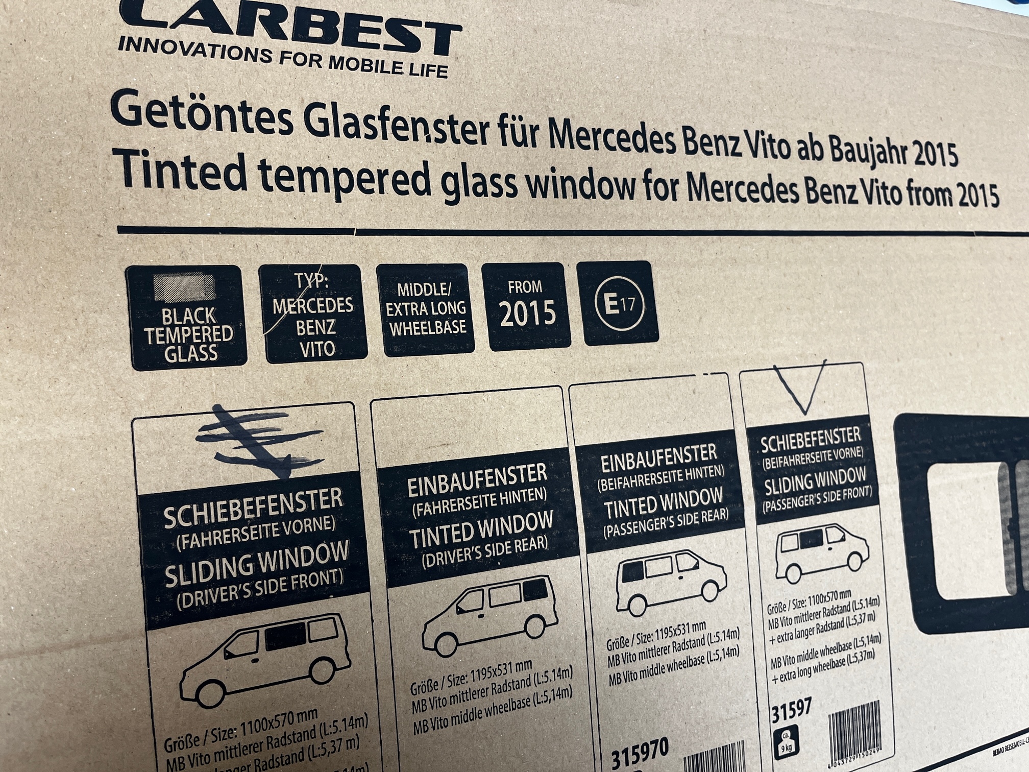 Carbest getöntes Schiebefenster Mercedes Benz Vito ab Bj. 2015 Beifahrerseite vorne 1100x570