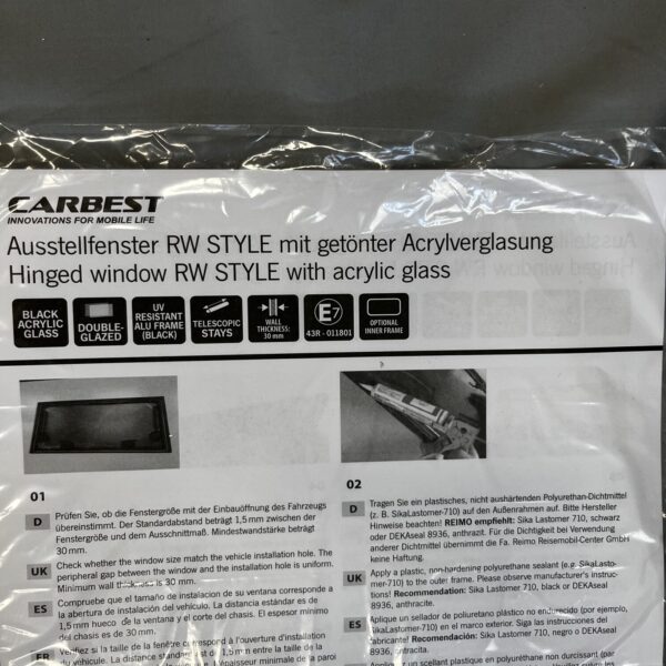 Carbest Ausstellfenster RW Style 700x400 mit getönter Acrylverglasung