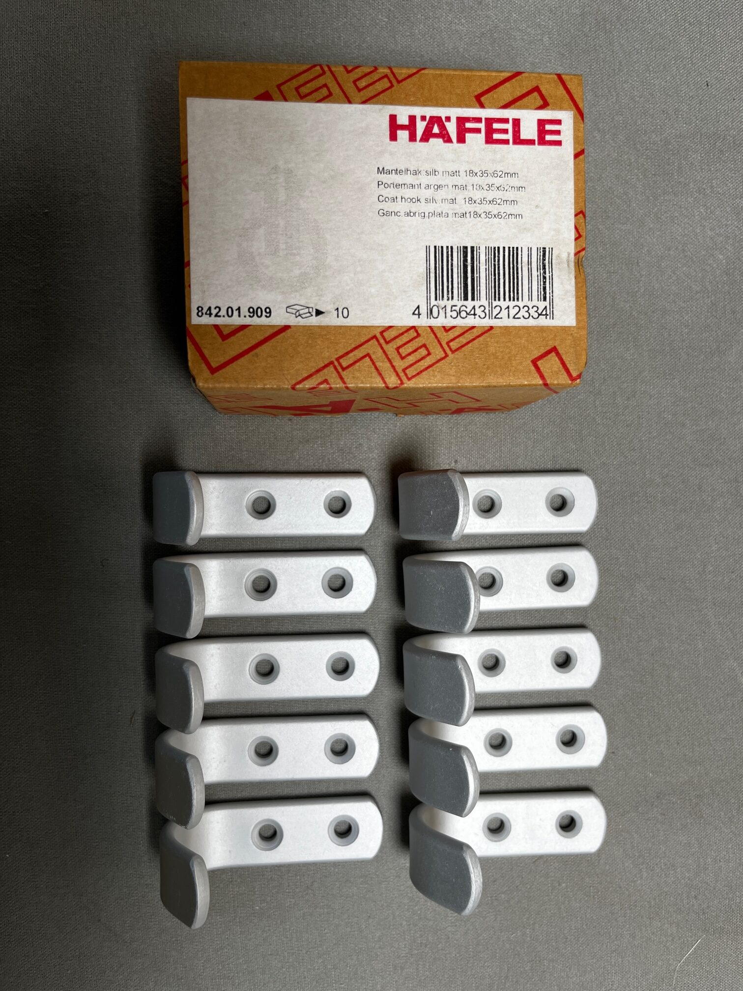 Häfele Mantelhaken silber matt 18x35x62mm 10 Stk.