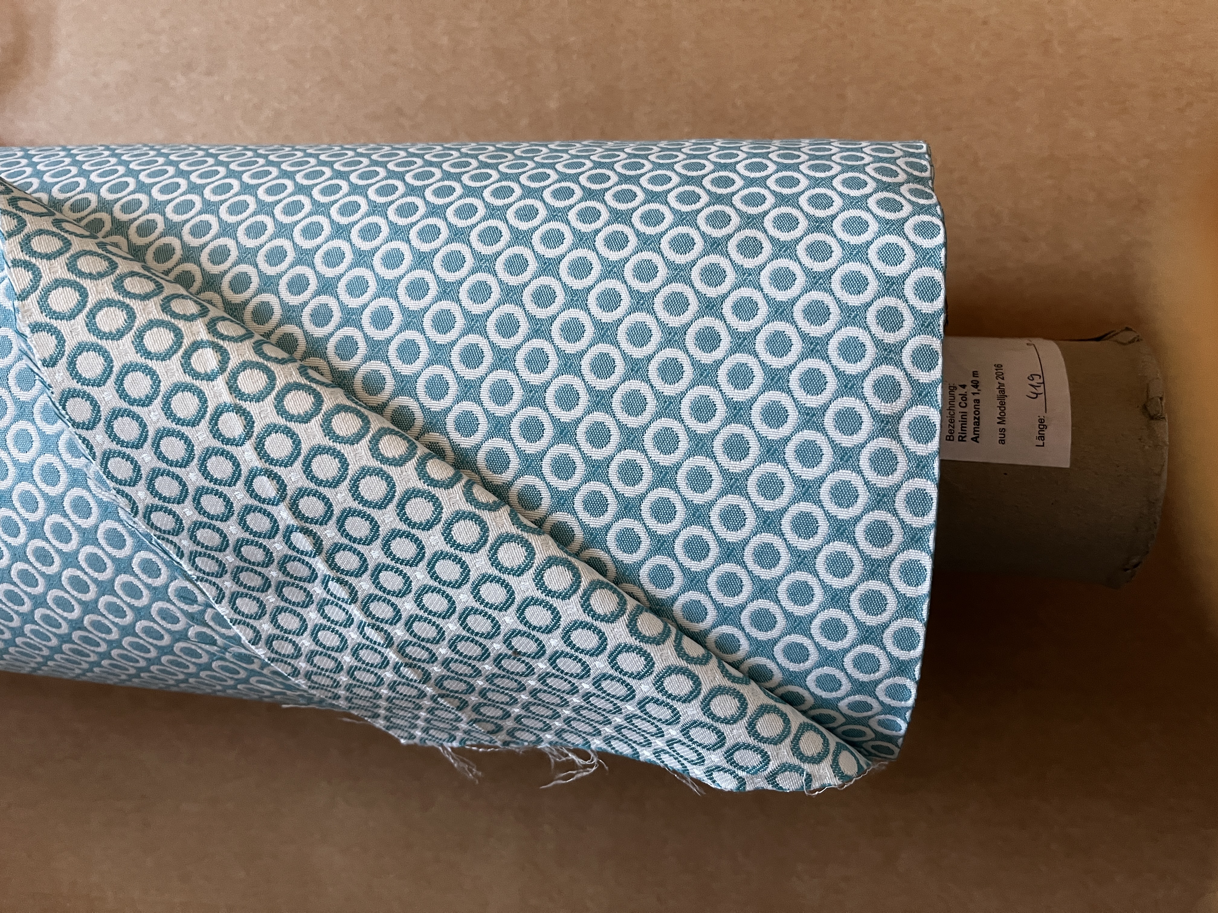 Tecon Rimini Col.4 Amazona Polsterstoff Möbelstoff türkis weiß Breite 140cm 10 Meter