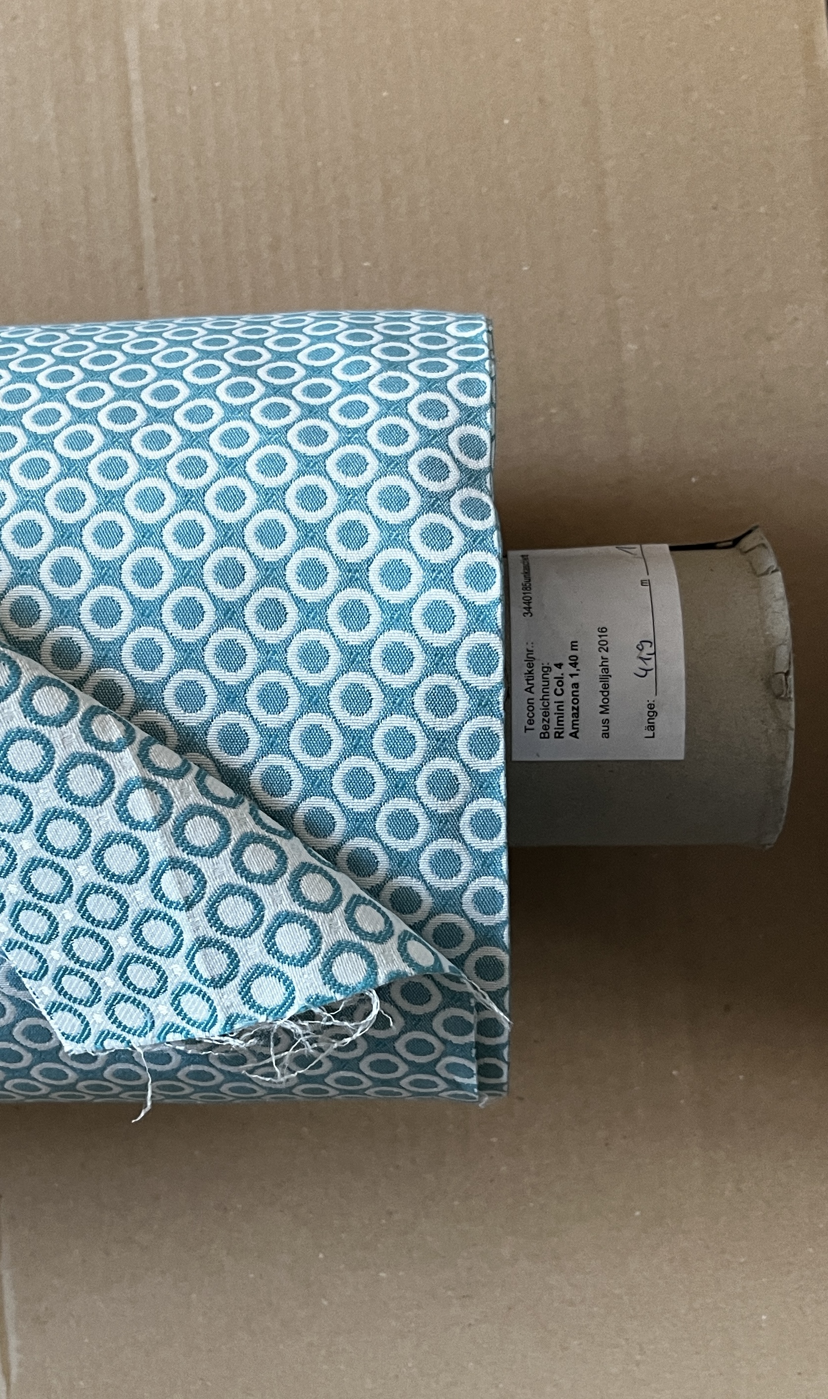 Tecon Rimini Col.4 Amazona Polsterstoff Möbelstoff türkis weiß Breite 140cm 10 Meter