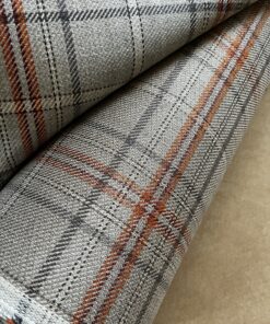 Meterware Kissenstoff Dekostoff kariert taupe orange Breite 140cm 10 Meter