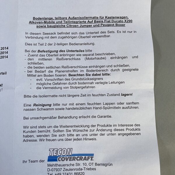 IsoLux Außenisoliermatte für Fahrerhaus Fiat Ducato / Citroen Jumper / Peugeot Boxer ab 2014