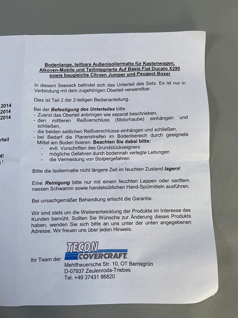 IsoLux Außenisoliermatte für Fahrerhaus Fiat Ducato / Citroen Jumper / Peugeot Boxer ab 2014