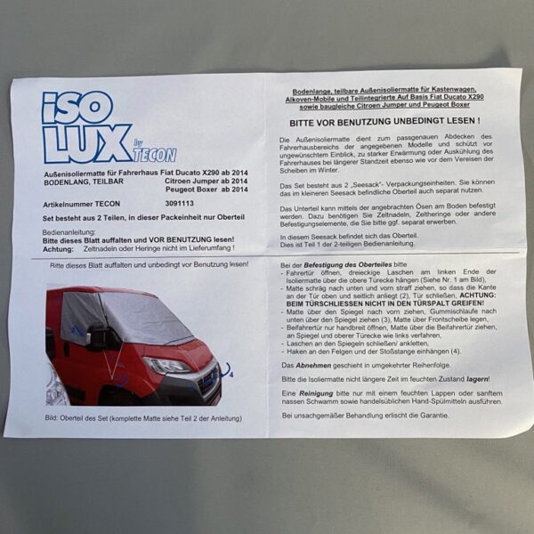 IsoLux Außenisoliermatte für Fahrerhaus Fiat Ducato / Citroen Jumper / Peugeot Boxer ab 2014