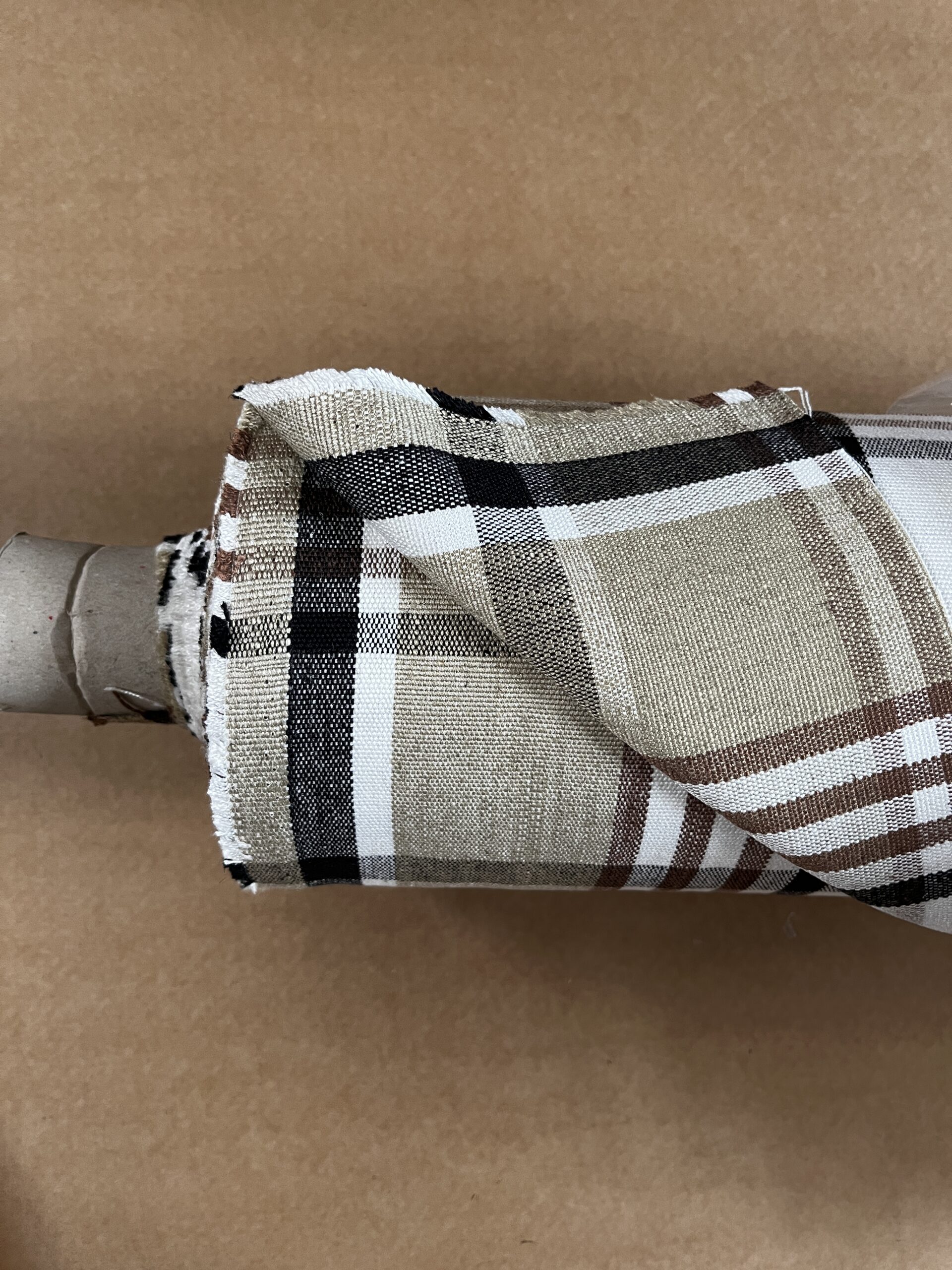 Niesmann+Bischoff Meterware Polsterstoff Dekostoff kariert creme braun Breite 140cm 10 Meter