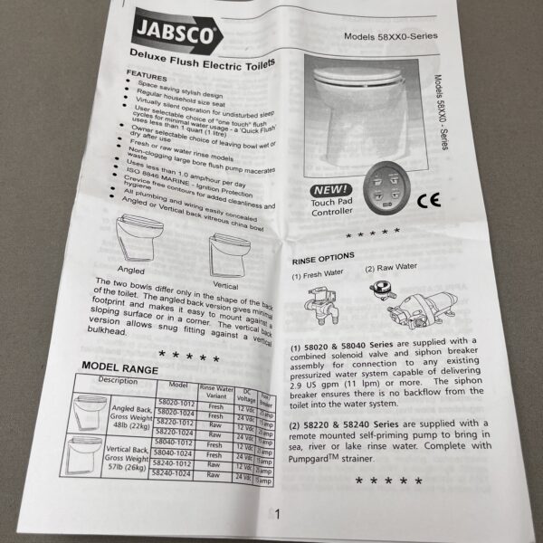Jabsco Deluxe Flush Control Kit 12v & 24v 58029-1001