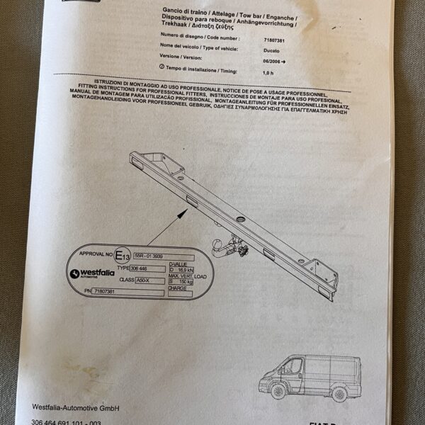 Westfalia Anhängerkupplung Fiat Ducato Code Nummer 71807381