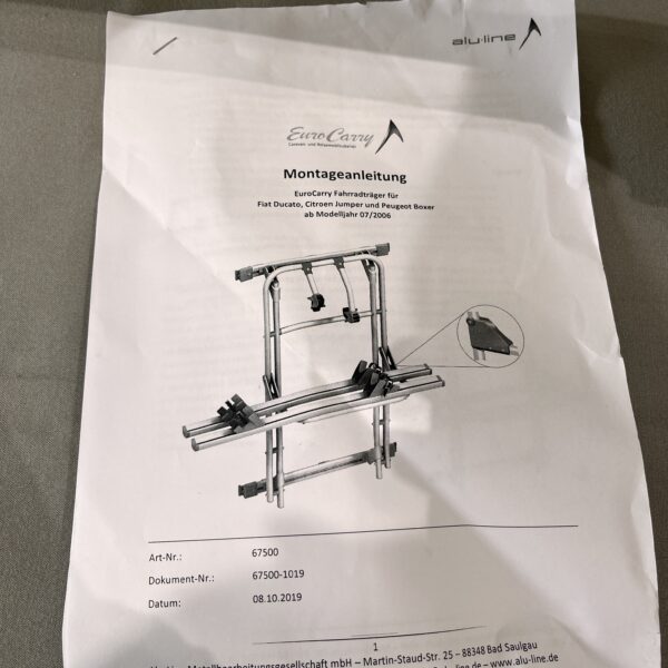 Euro Carry Fahrradträger für Fiat Ducato ab 07/2006 Citroen Jumper Peugeot Boxer