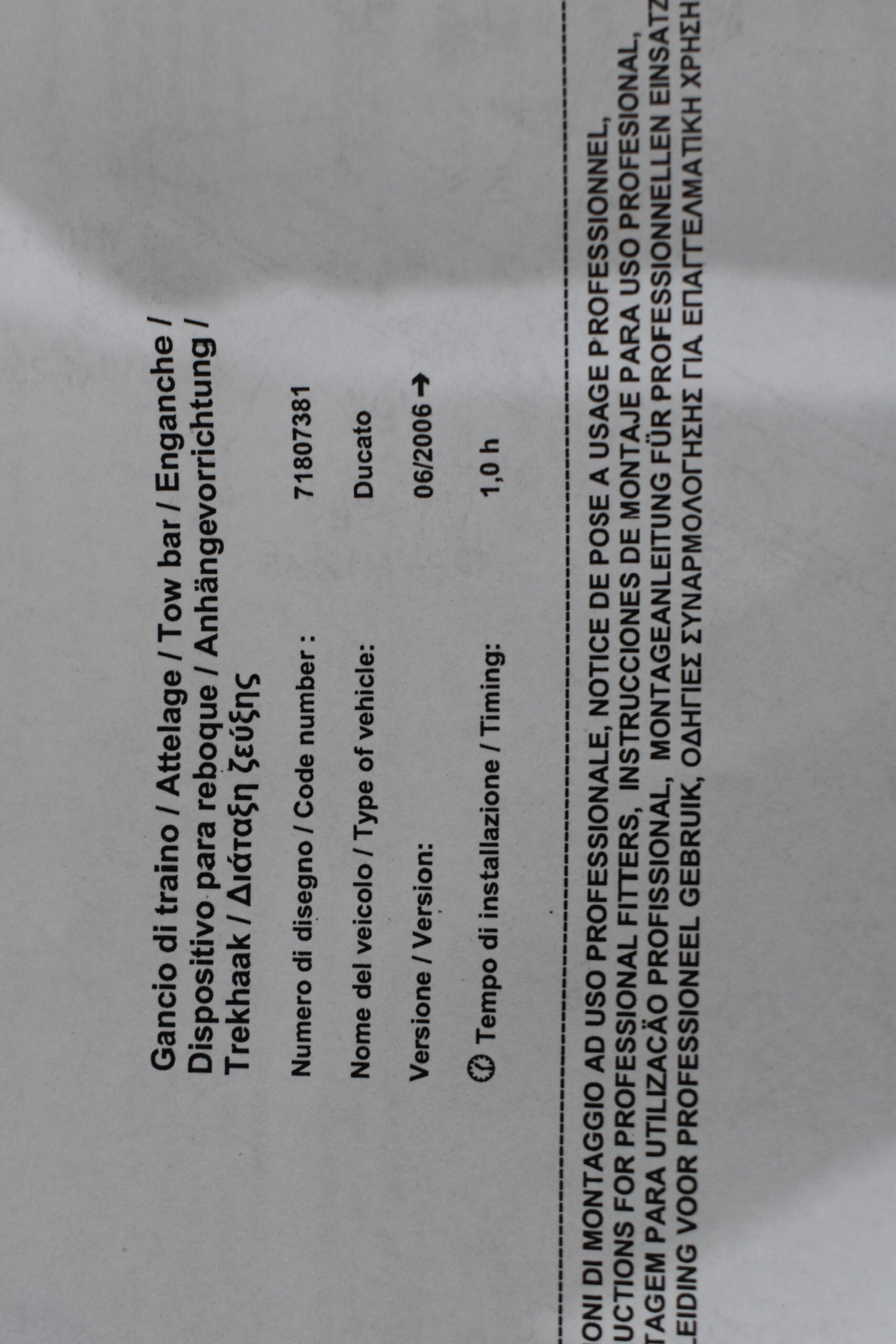 Westfalia Anhängerkupplung Fiat Ducato Code Nummer 71807381