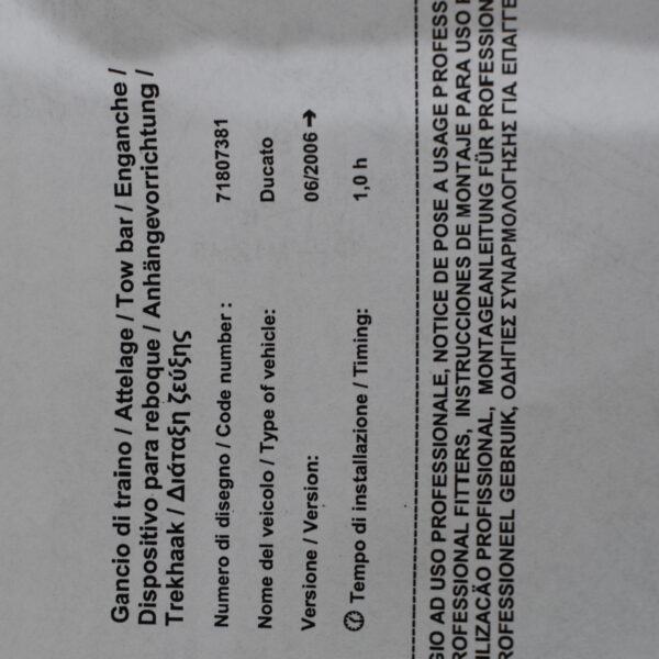 Westfalia Anhängerkupplung Fiat Ducato Code Nummer 71807381