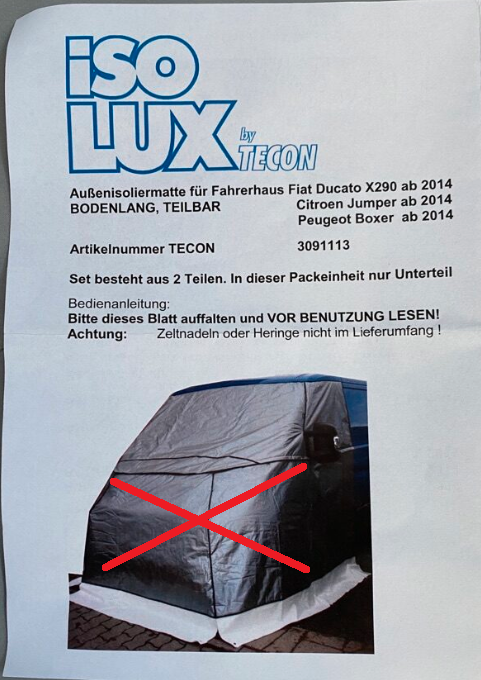 IsoLux Außenisoliermatte für Fahrerhaus (nur Windschutzscheibe) Fiat Ducato / Citroen Jumper / Peugeot Boxer ab 2014