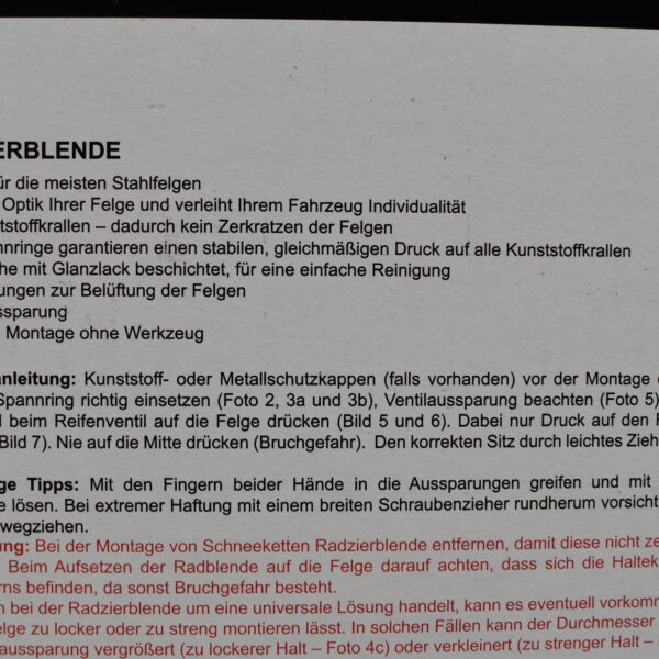 Petex 4er-Set Radzierblende 16Zoll