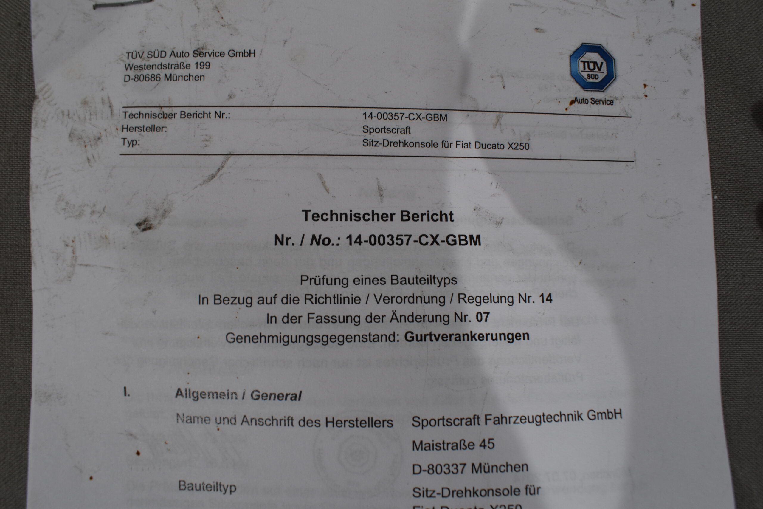 Sportscraft Drehkonsole Fiat Ducato X250 ab BJ2006