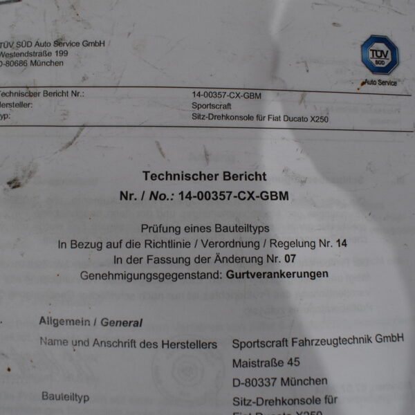 Sportscraft Drehkonsole Fiat Ducato X250 ab BJ2006