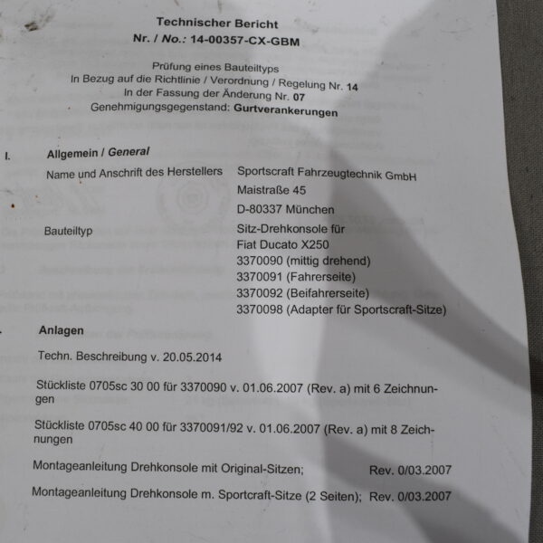 Sportscraft Drehkonsole Fiat Ducato X250 ab BJ2006