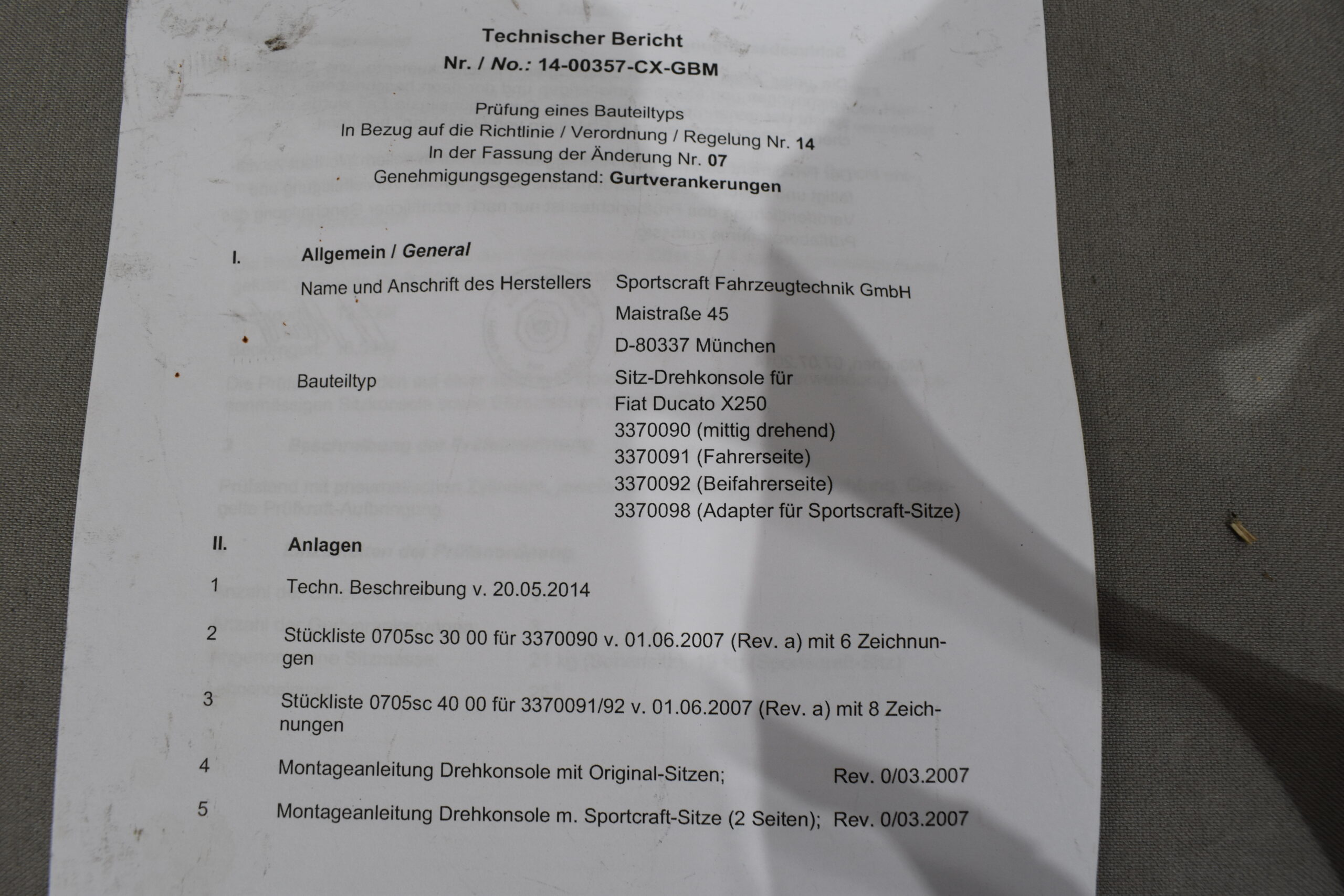 Sportscraft Drehkonsole Fiat Ducato X250 ab BJ2006