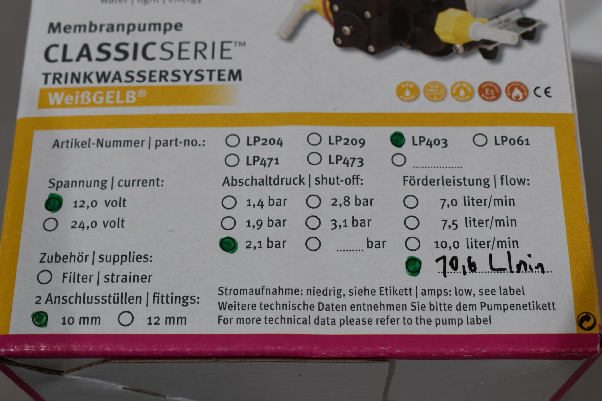 Lilie Membranpumpe Trinkwassersystem LP403